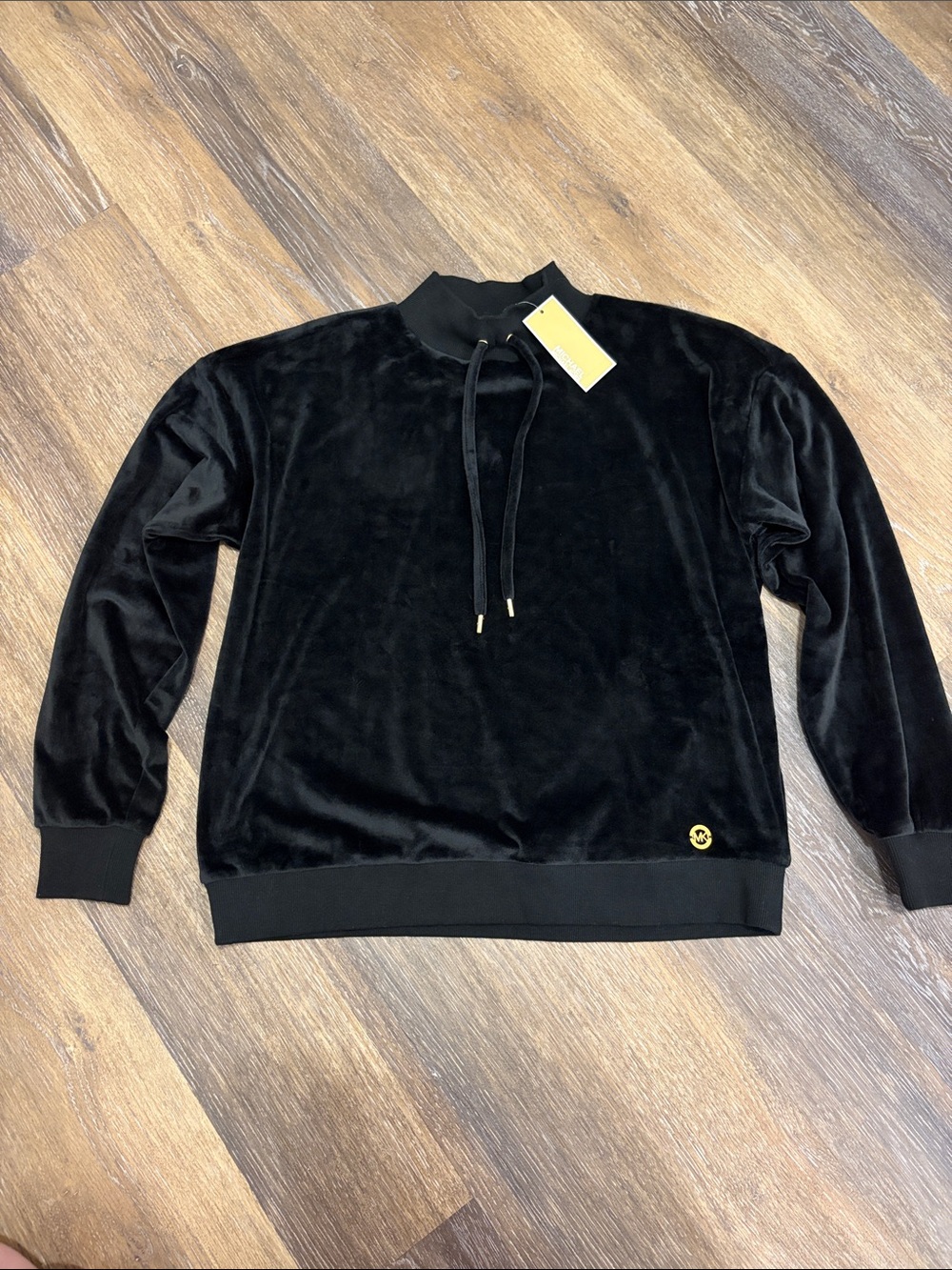 Michael Kors Black Velvet Pullover Sweater with Gold Accent